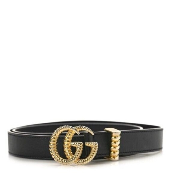 Gucci Accessories - NEW GUCCI Moon Calfskin Torchon Double G 25mm Belt 105 42 Black GG Logo Gold